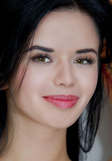 Rangy spanish brunette young Carmen Summer uncovering small tits and shaved pussy 